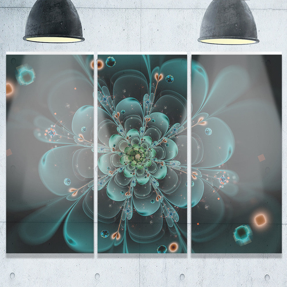 "Full Bloom Fractal Flower in Blue" Metal Wall Art, 3 Panels, 36"x28"