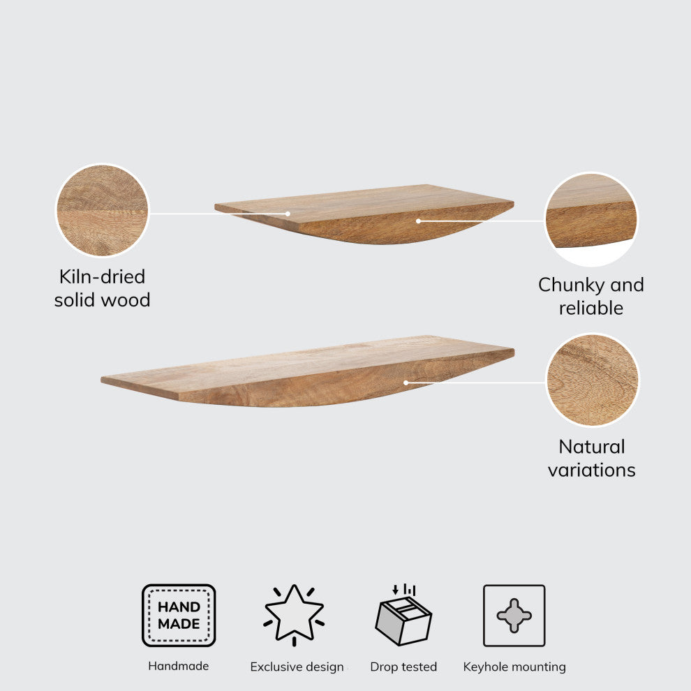 Hutch Set of 2 Wall Mounted Shelves, Natural