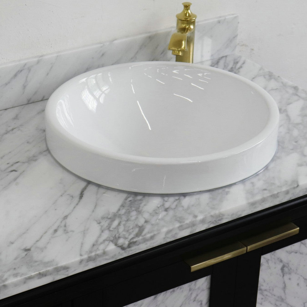 43" Single Vanity, Black Finish With White Carrara