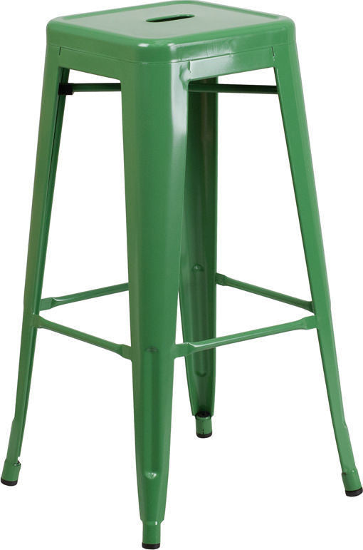 Commercial 30" High Backless Green Metal Indoor-Outdoor Barstool,Square Seat