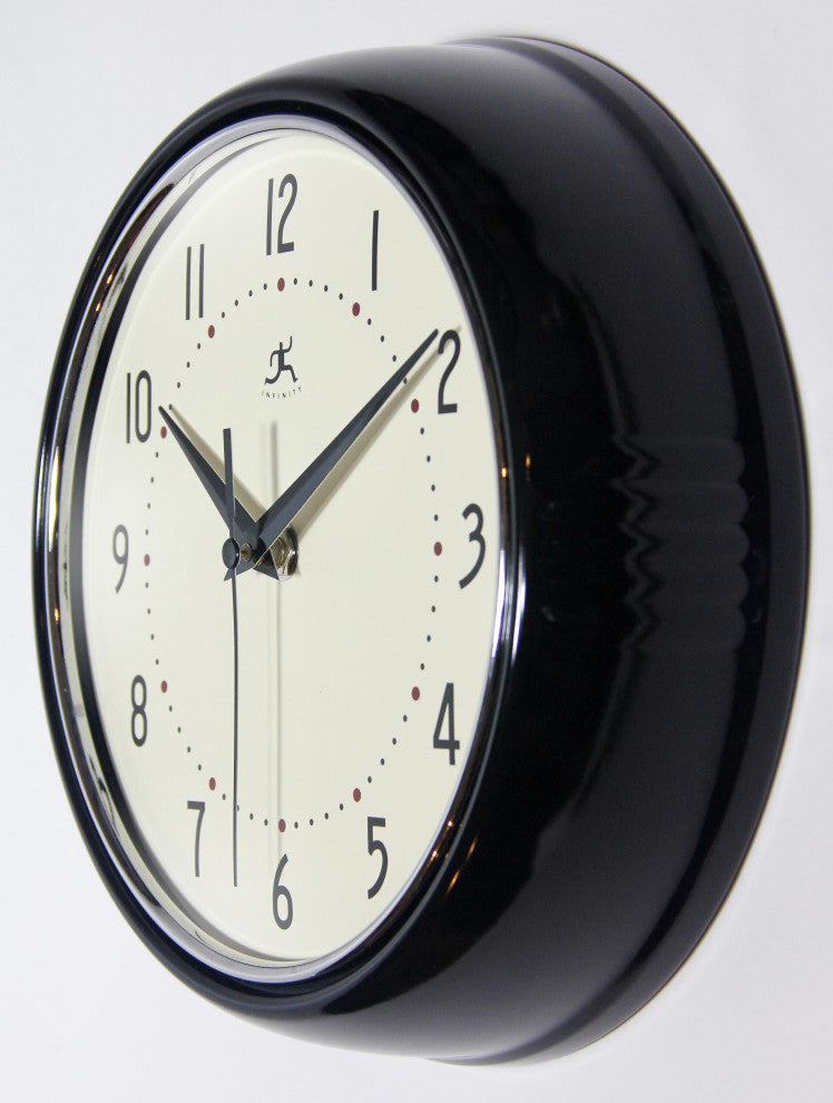 Infinity Instruments Retro Kitchen Vintage 50s Wall Clock, Black