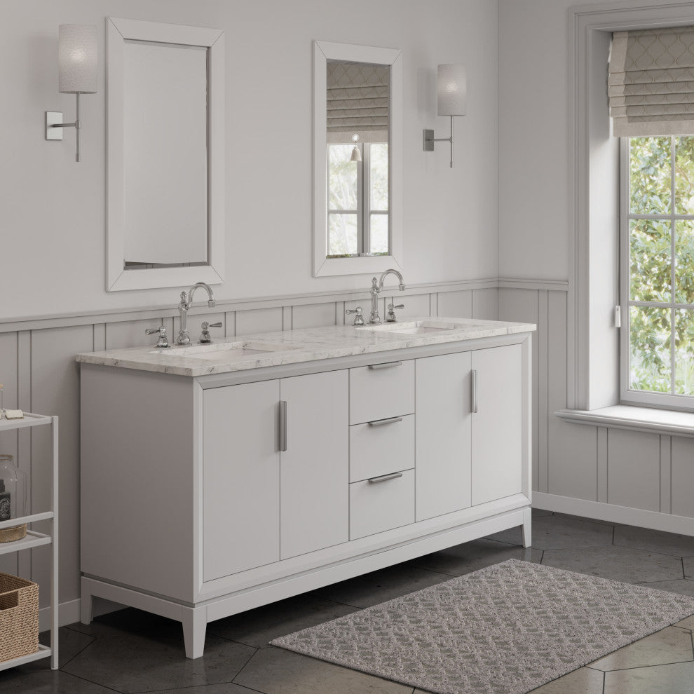 Elizabeth 72" Double Sink Carrara White Marble Vanity, Pure White