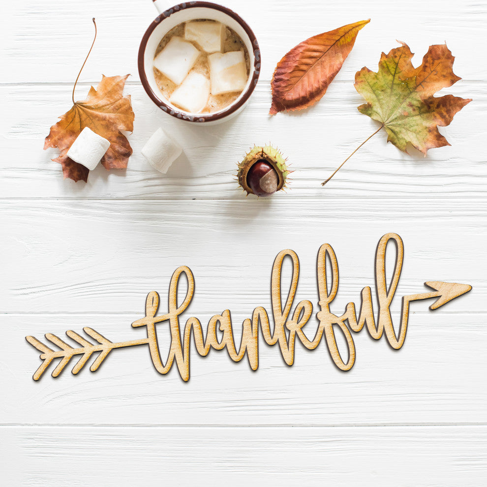 Thankful Right Arrow Wood Sign Home Decor Unfinished, 18"x5"