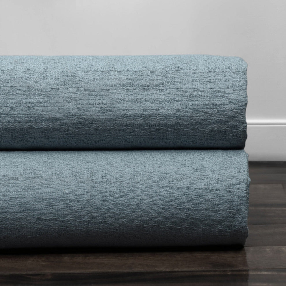 Dusky Blue Cotton Textured BarkWeave Fabric Sample, 4Wx4L