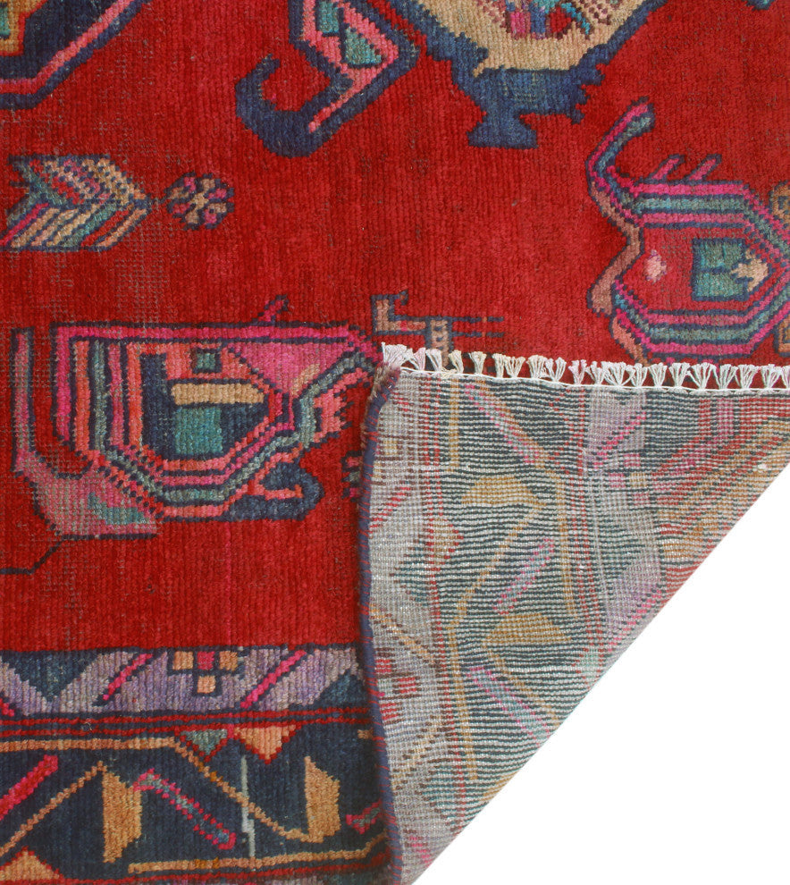 Fine Vintage Distressed Yadiel Red/Navy Rug, 5'6x9'0