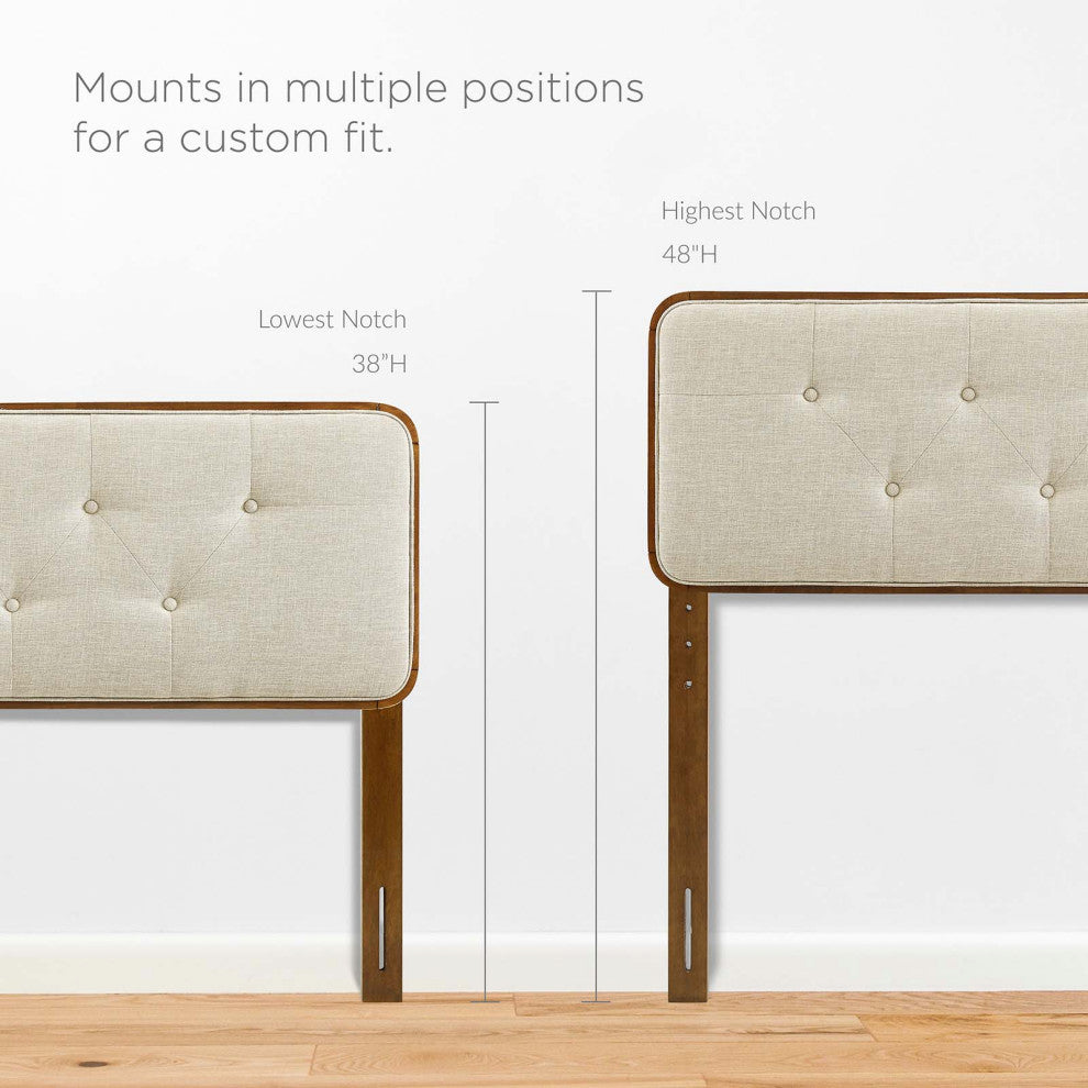 Collins Tufted King Fabric and Wood Headboard Walnut Beige