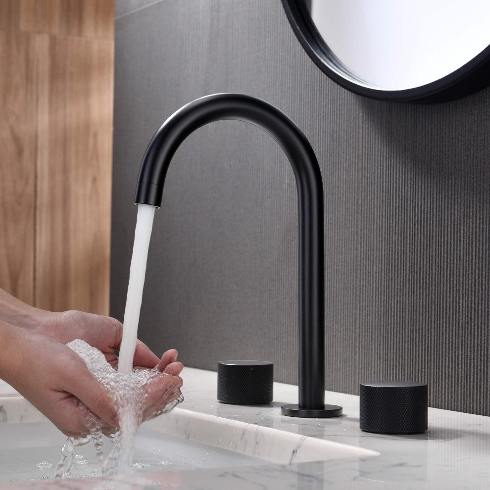Circular X 8" Bathroom Sink Widespread Faucet with Drain Assembly, Matte Black