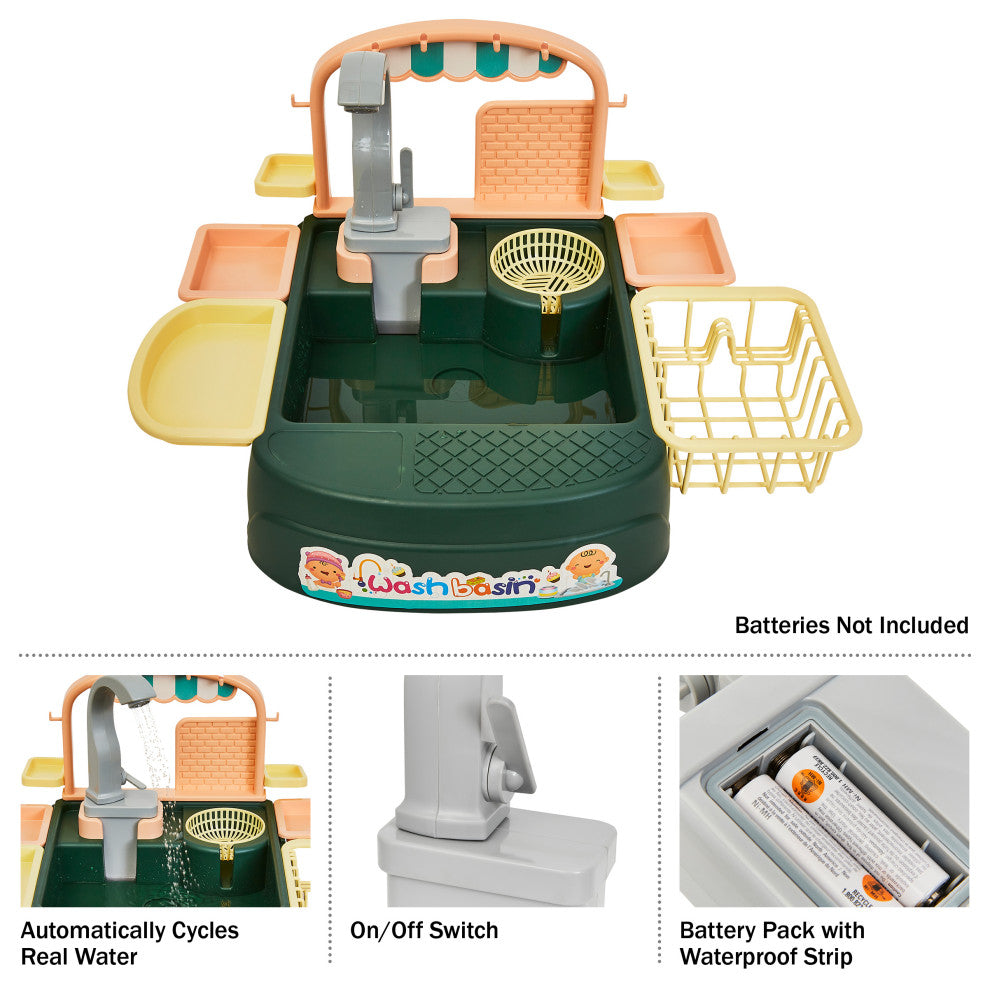 Play Kitchen Set Functional Dishwashing Sink Water Toy Automatic Cycling System