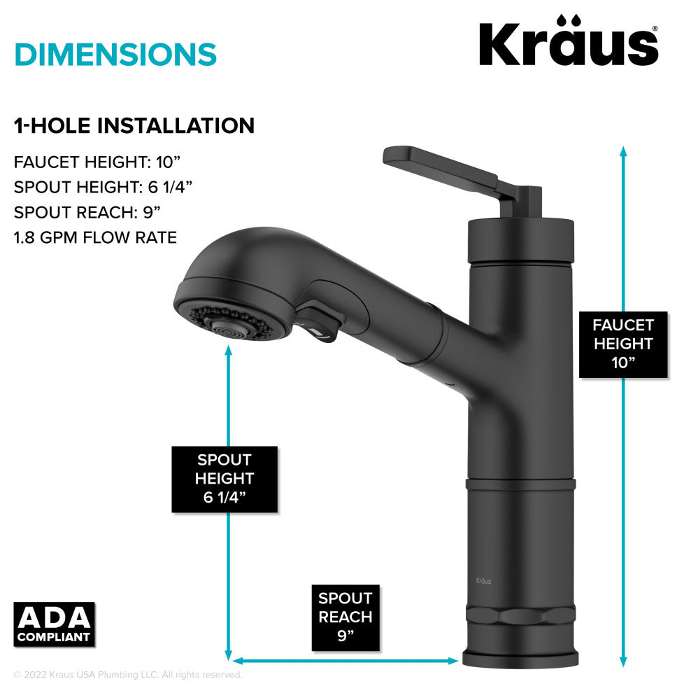 Sellette Pull-Down Kitchen Faucet, Matte Black, Model Kpf-4103mb