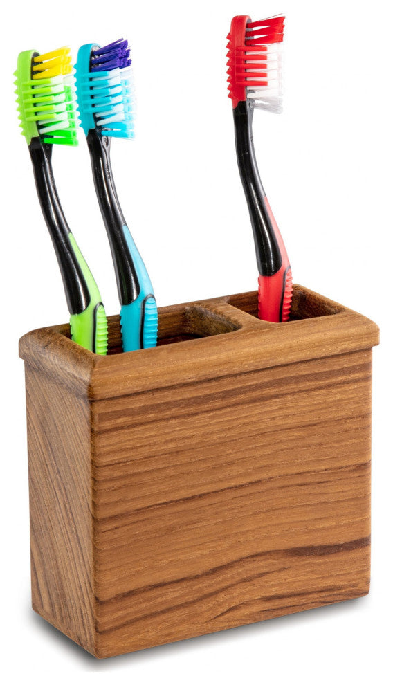 Traditional Solid Teak Rectangular Toothbrush Holder