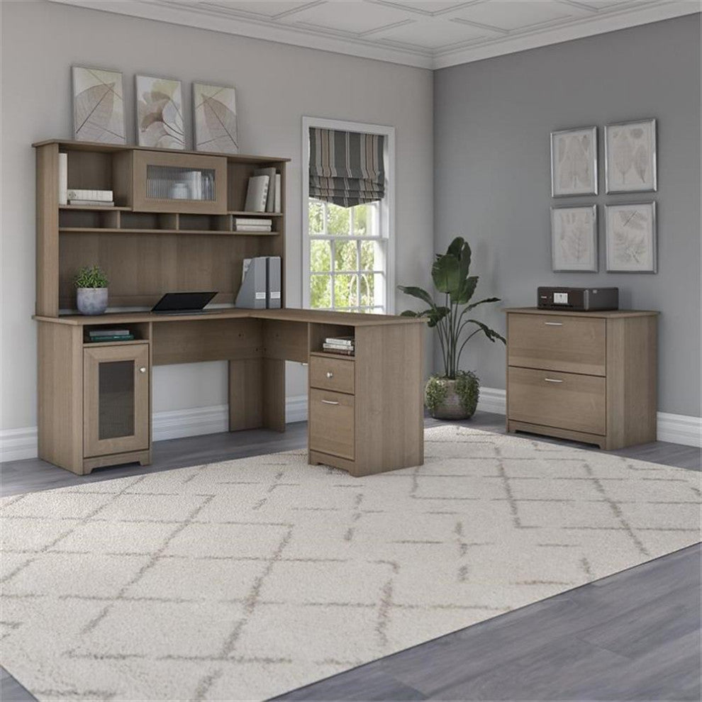 Bush Furniture Cabot L Shaped Desk with Hutch & File Cabinet in Ash Gray