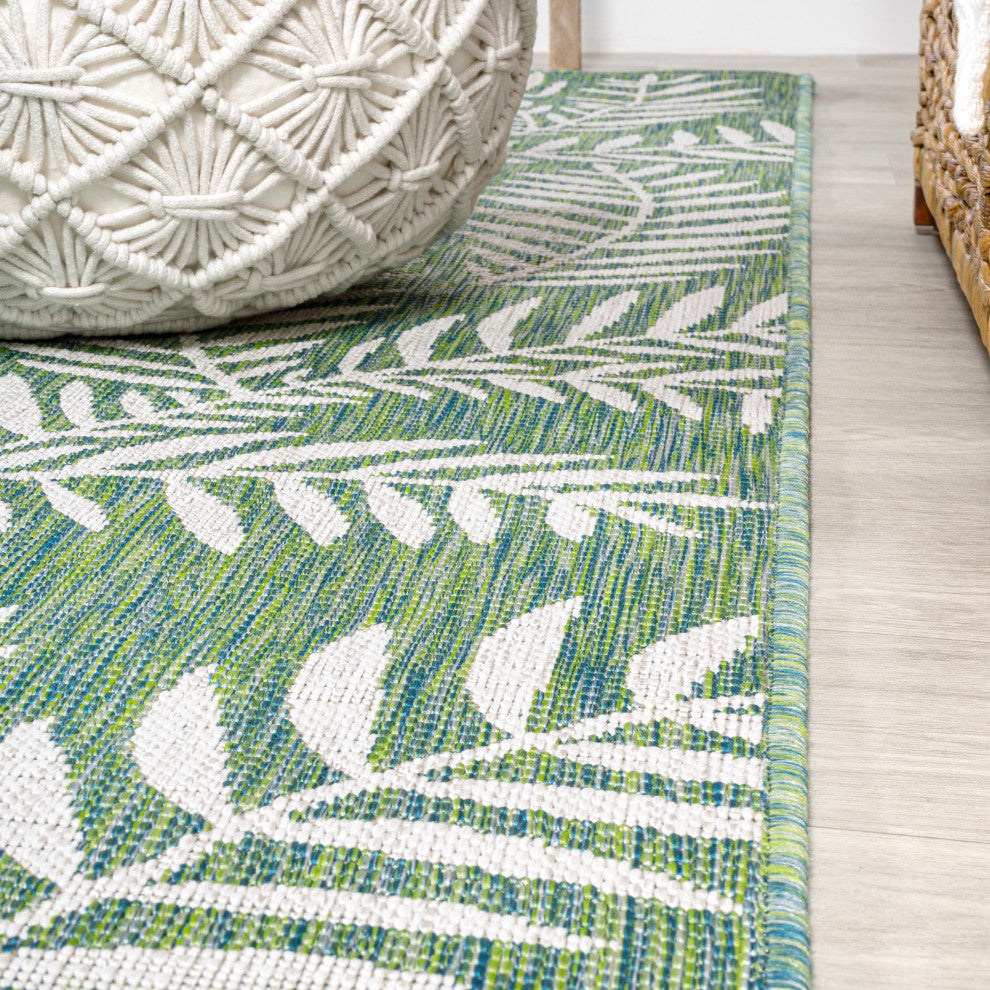 Nevis Palm Frond Indoor/Outdoor, Cream/Green, 5' Square