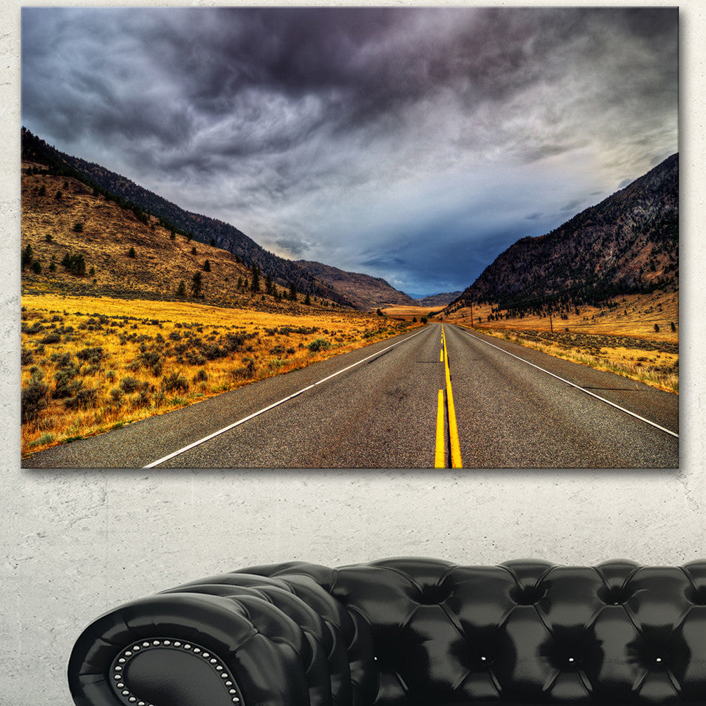 Mountain Desert Highway British Columbia, Landscape Canvas Art Print, 60"x28"