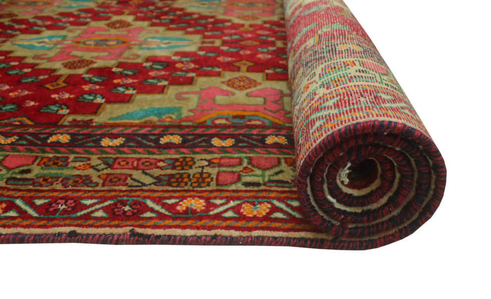 Fine Vintage Distressed Lahor 76 Red Rug