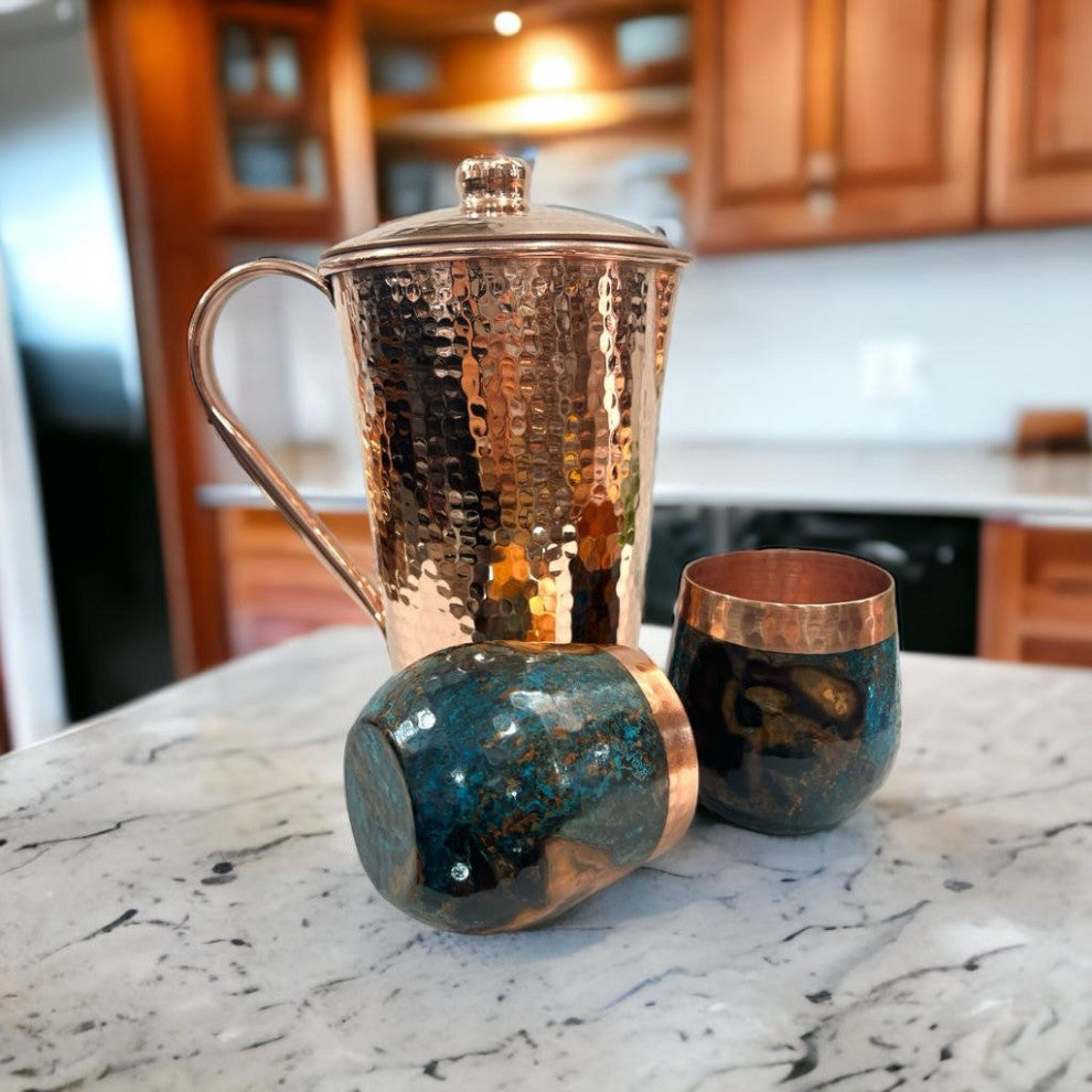 Set of 1 Copper Pitcher & 2 Marbled Tumblers