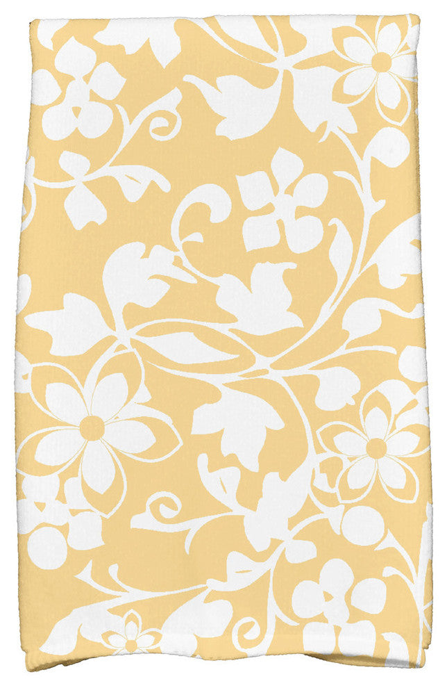 18"x30" Evelyn Floral Print Kitchen Towel, Yellow