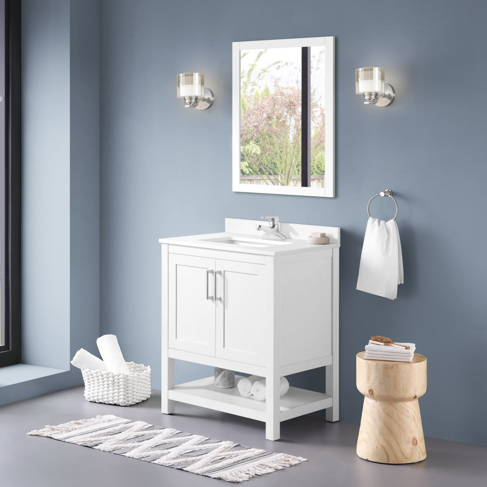 Ove Decors Vegas Single Sink Bathroom Vanity Set With Countertop, White, White, 30"