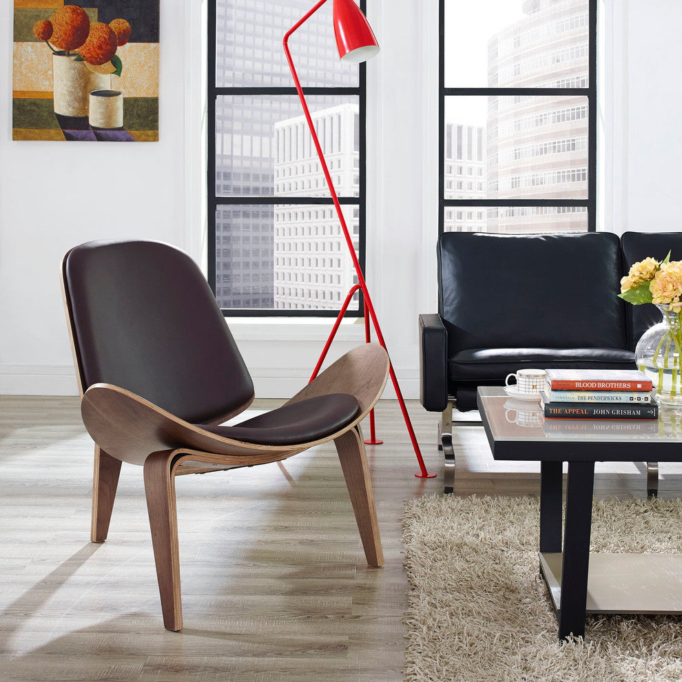 Modern Contemporary Living Room Lounge Chair Walnut Brown