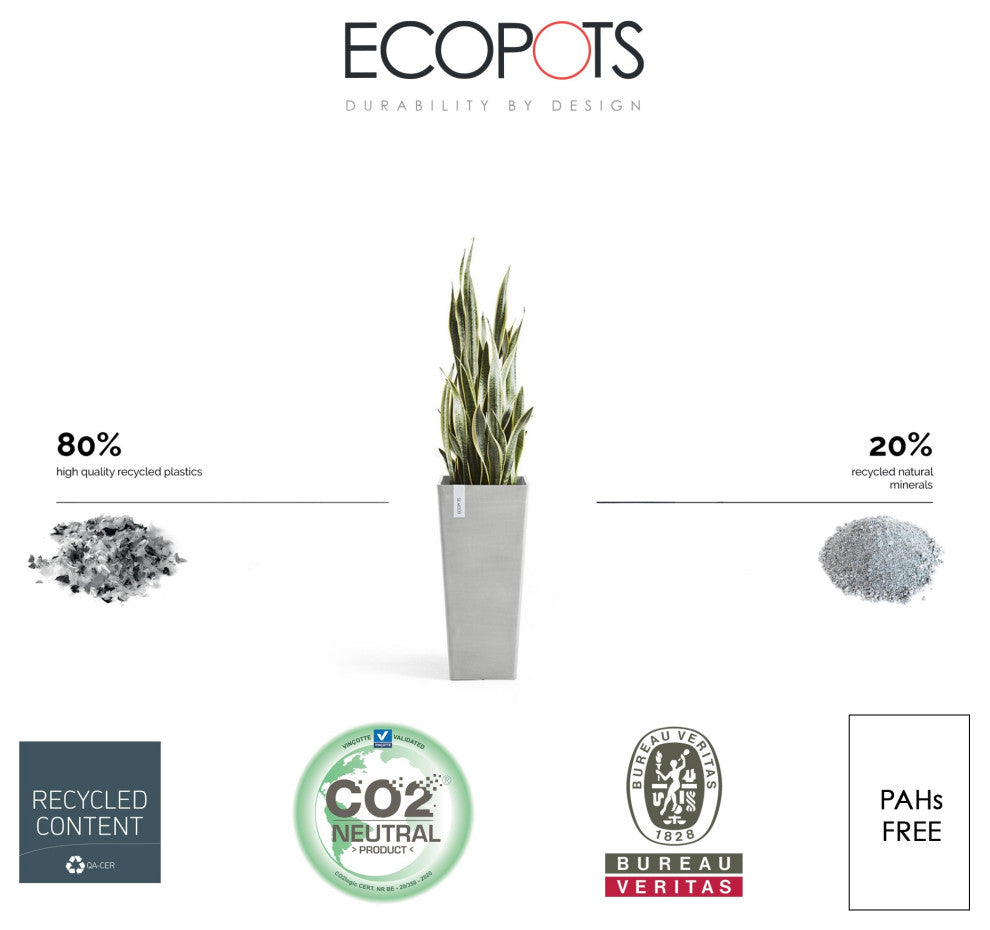 Ecopots Rotterdam Modern Recycled Mid High Plastic Planter, White Grey, 22"