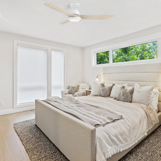 CARRO 52" DC Rustic Ceiling Fan with Dim LED Light Remote Control, Solid Wood/White