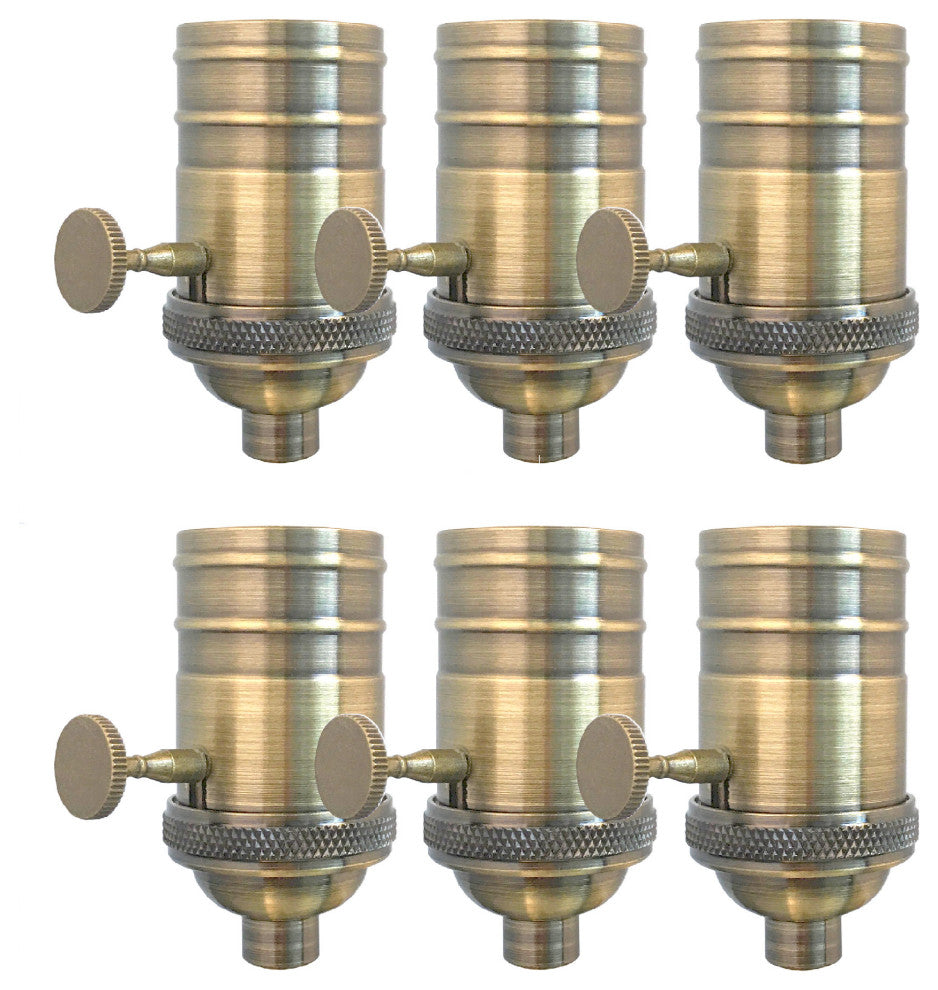 Royal Designs, Inc. On/Off Turn Knob Lamp Socket, Antique Brass, Set of 6