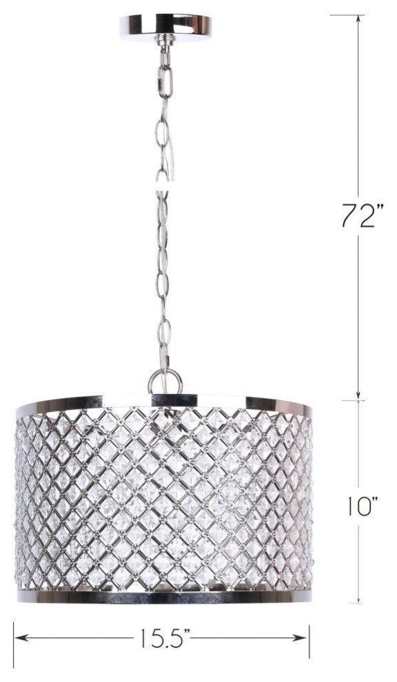1-Light Polished Nickel Pendant Lamp With Crystalline Metal Shade