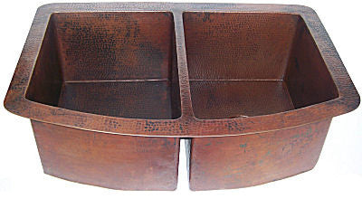 Modern Double Bowl Hammered Copper Kitchen Sink