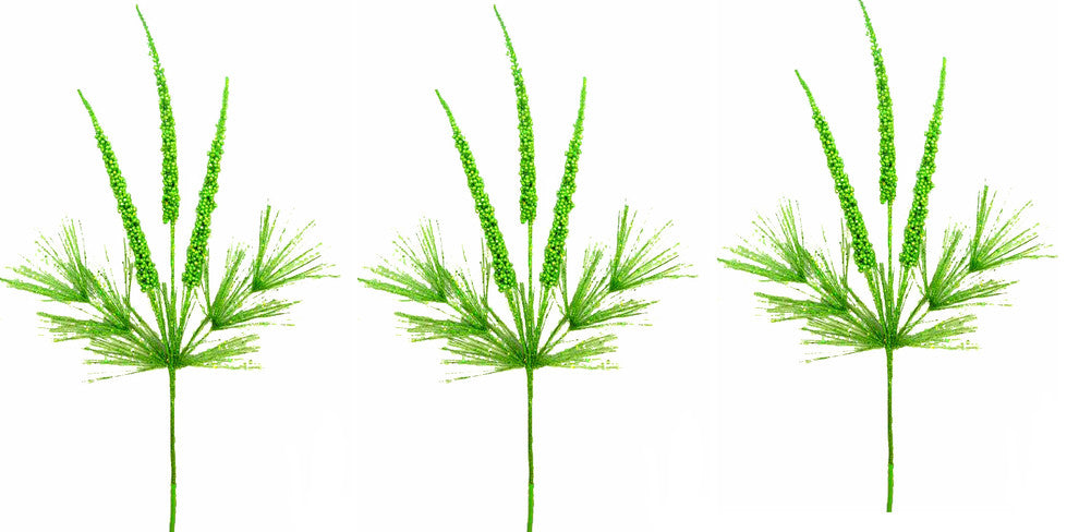 3 Pieces 37" Glitter Berry Spikes with Pine Christmas Spray, Green
