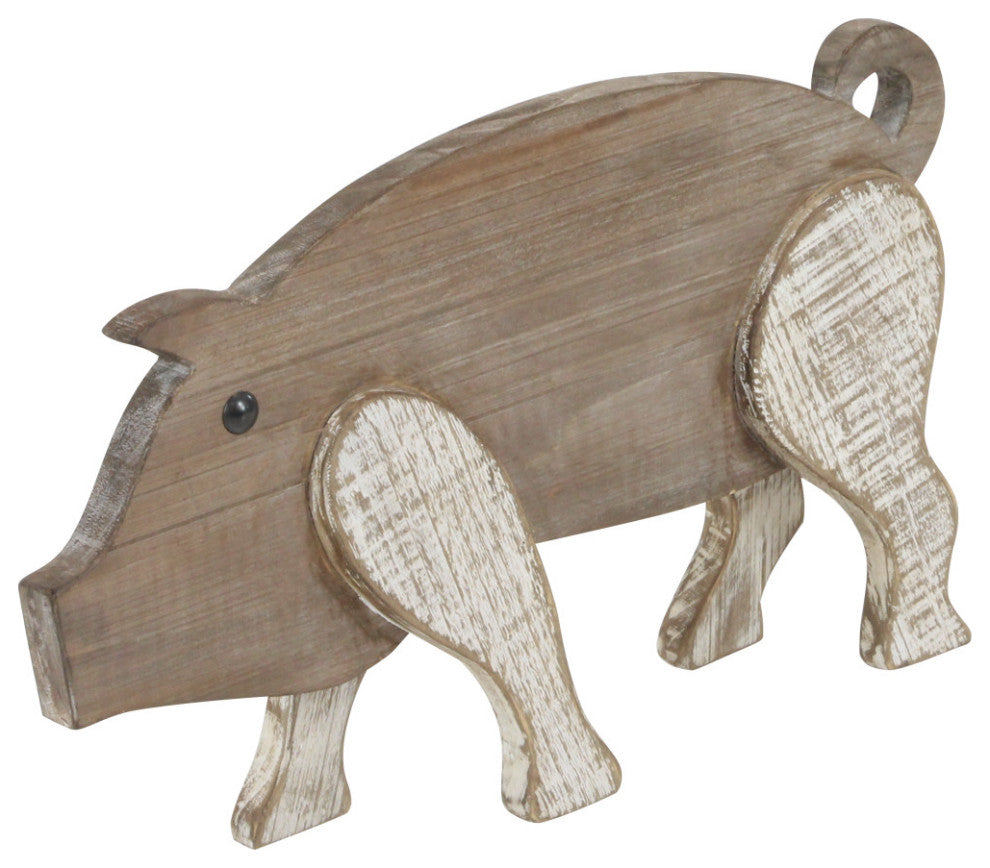 Farmhouse 9"x16" Brown Fir Wood Pig Sculpture