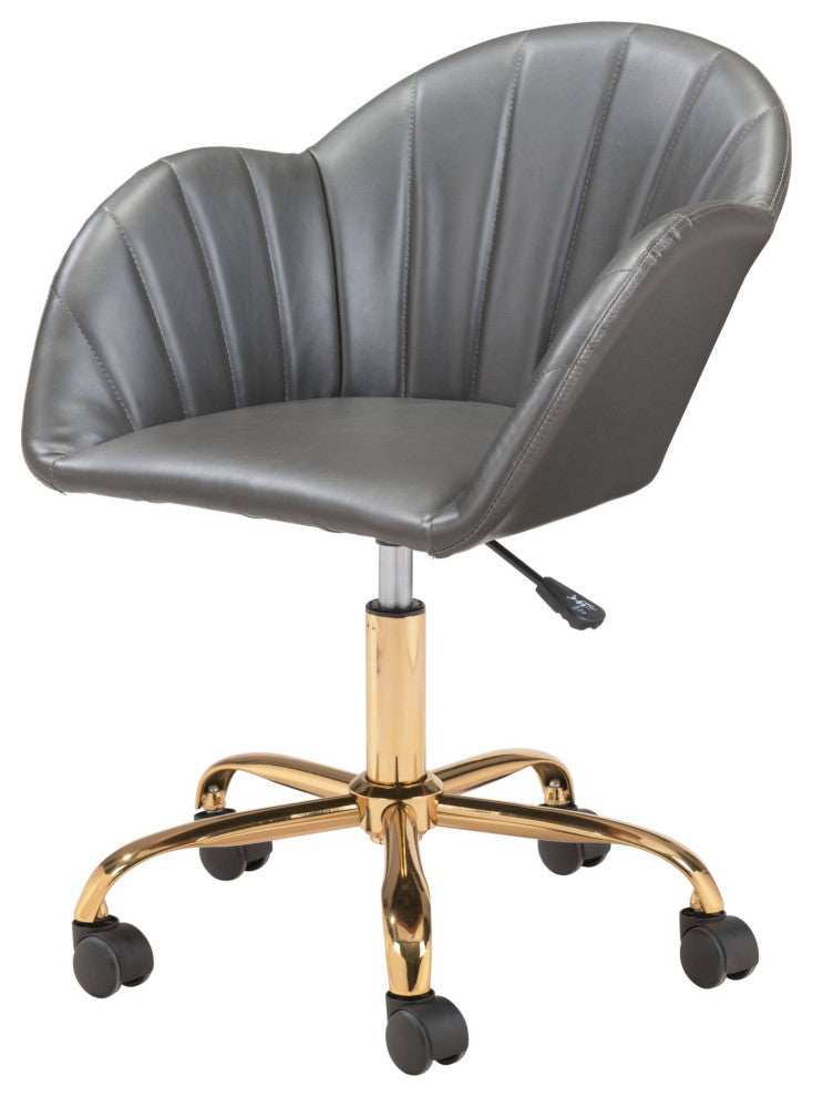 Computer Chair, Faux Vinyl Leather, Steel, Gray, Gold, Business Office
