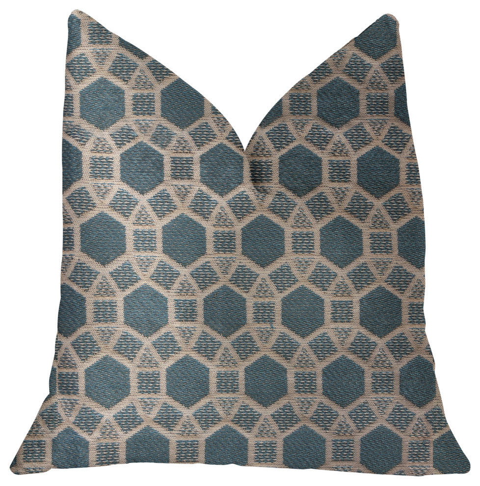 Pineapple Slice Blue and Beige Luxury Throw Pillow, 22"x22"