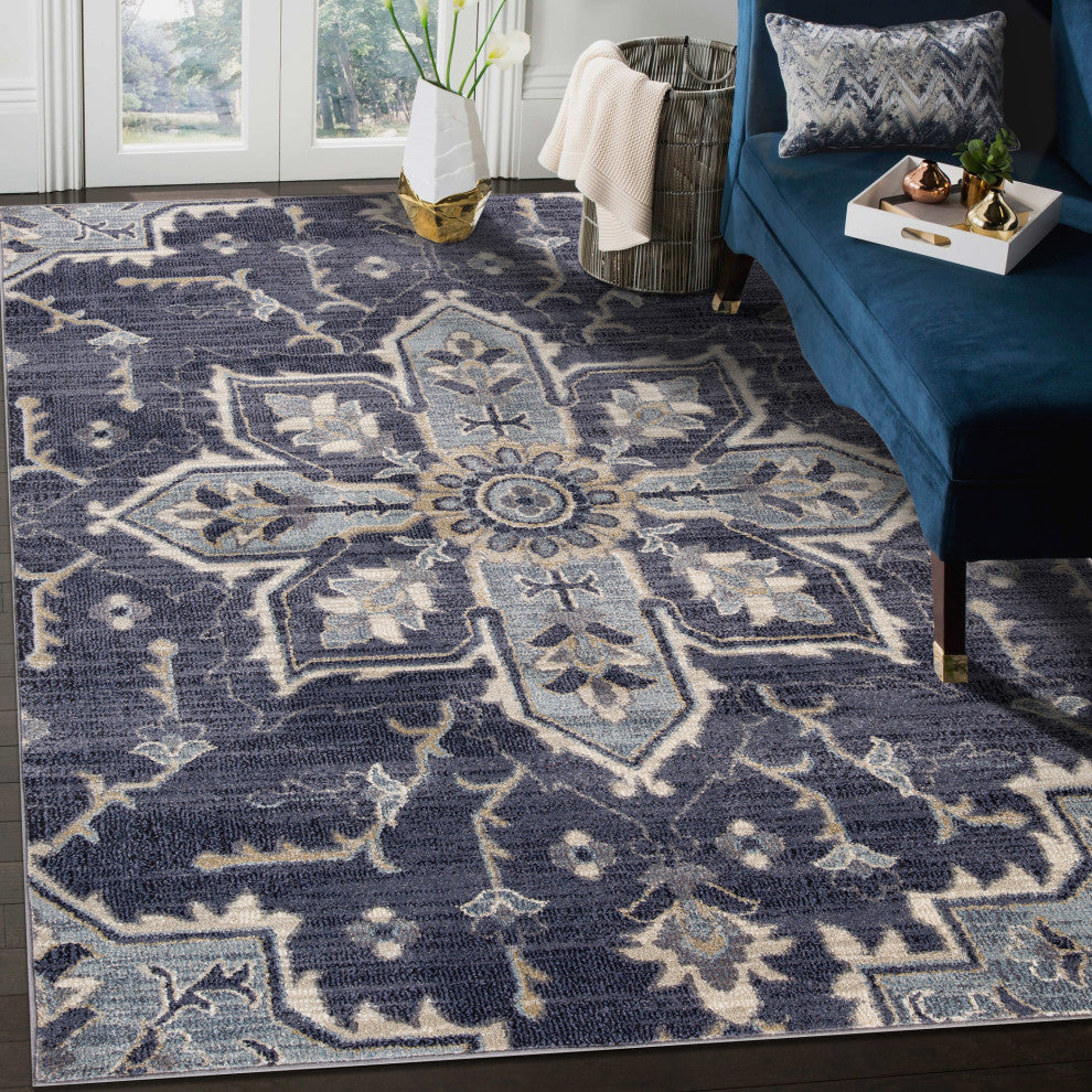 Jordan Eva Area Rug, Purple, 6'7" x 9', Medallion