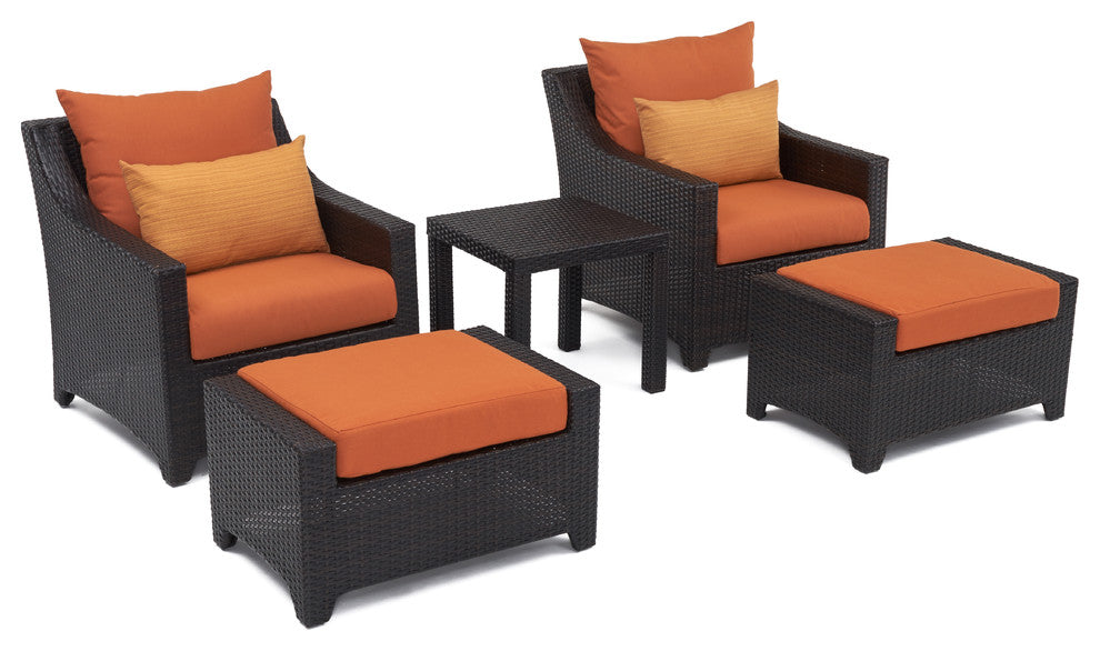 Deco 5 Piece Sunbrella Outdoor Club Chair and Ottoman Set, Tikka Orange