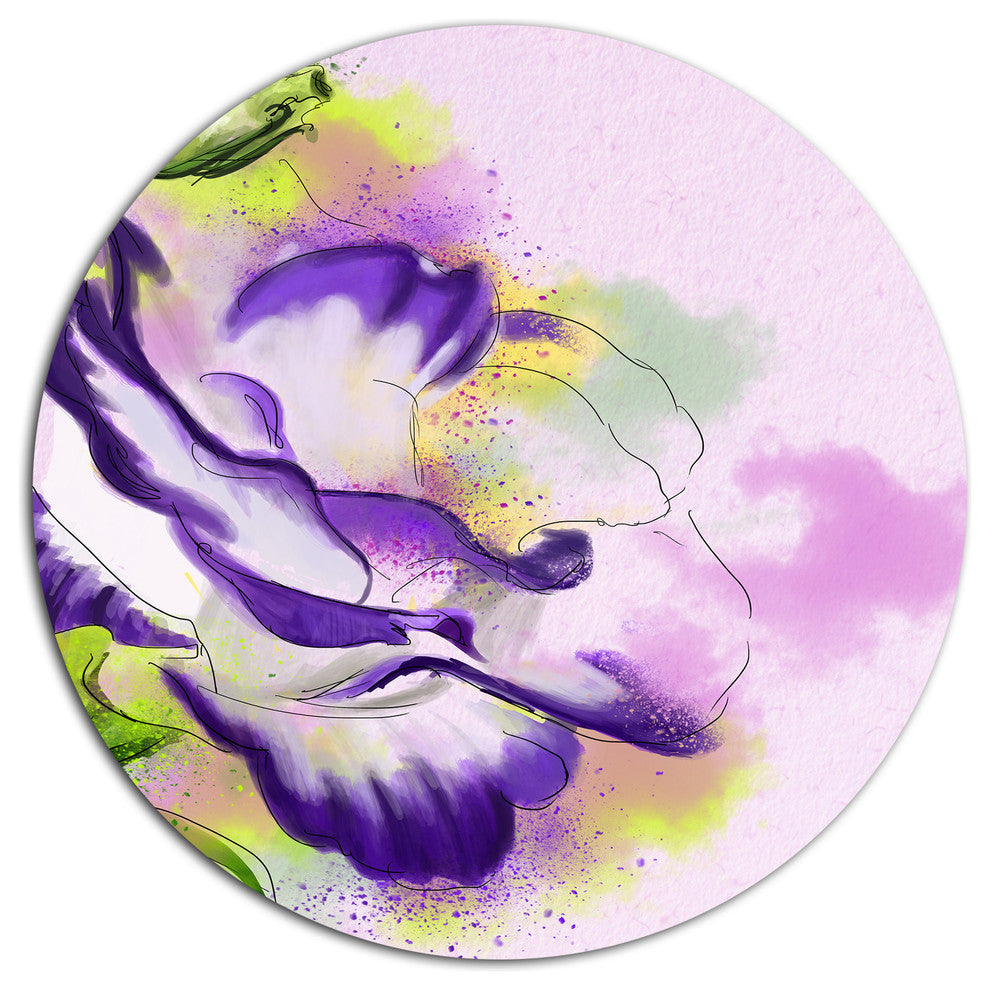Abstract Blue Flower Watercolor, Floral Disc Metal Wall Art, 36"