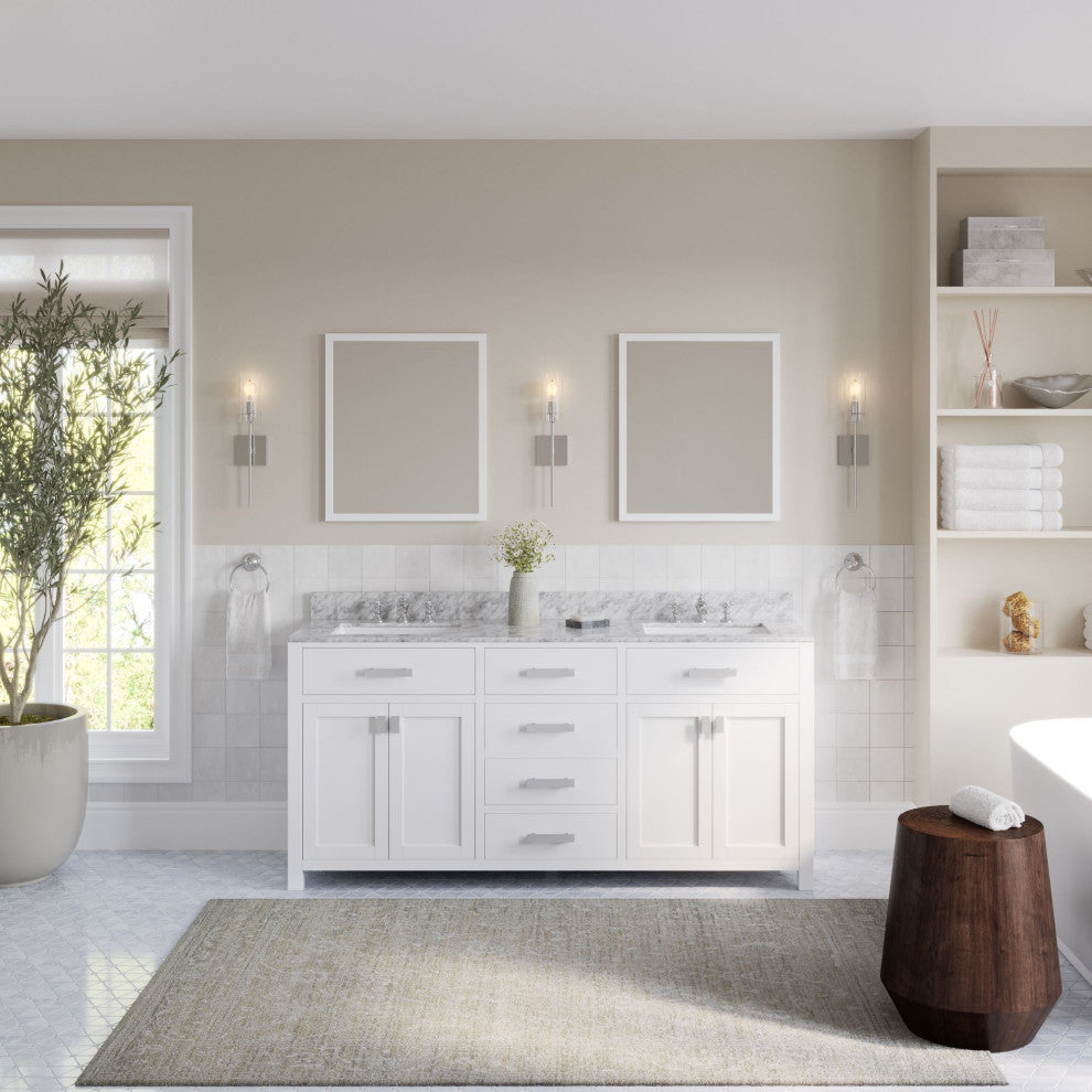 The Polaris Bathroom Vanity, Pure White, 72", Double Sink, Freestanding