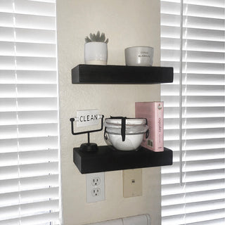 Rustic Floating Mountable Wood Shelf 3" Thick x 7" Deep, Pine, Black, 12"