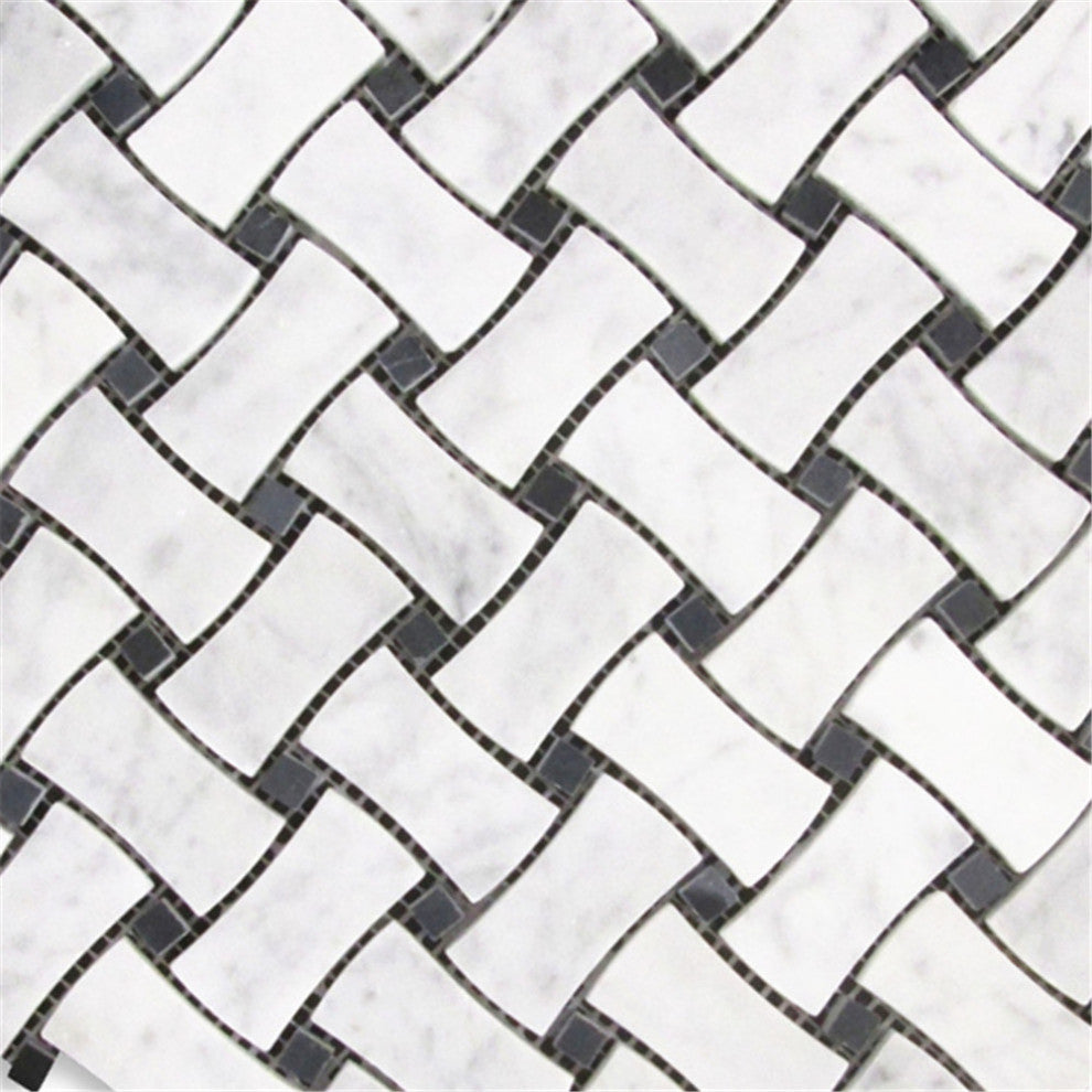 White Carrara Venato Marble DogBone Basketweave Mosaic Tile Honed, 1 sheet