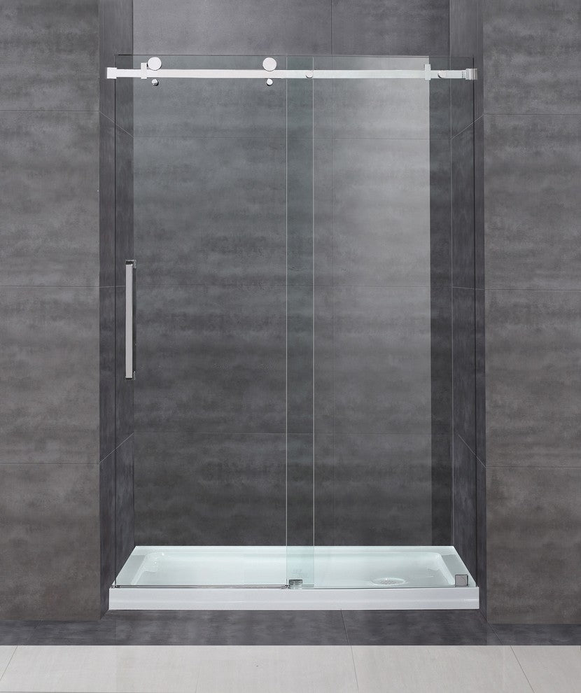 Moselle 48"x77.5" Frameless Sliding Shower Door, Right Base, Stainless Steel