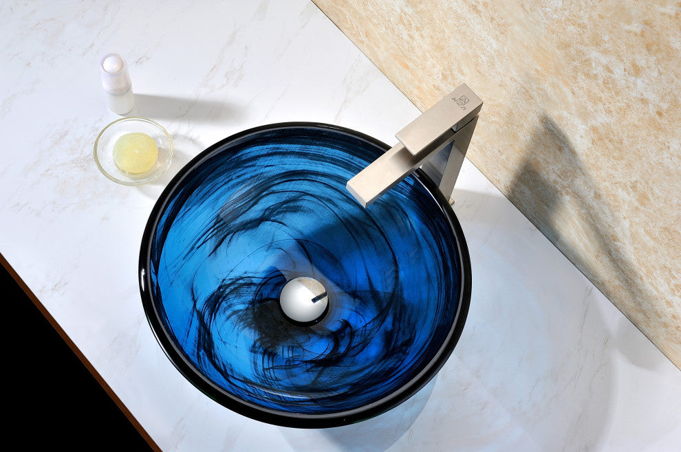 ANZZI Thalu Series Tempered Glass Bathroom Vessel Sink