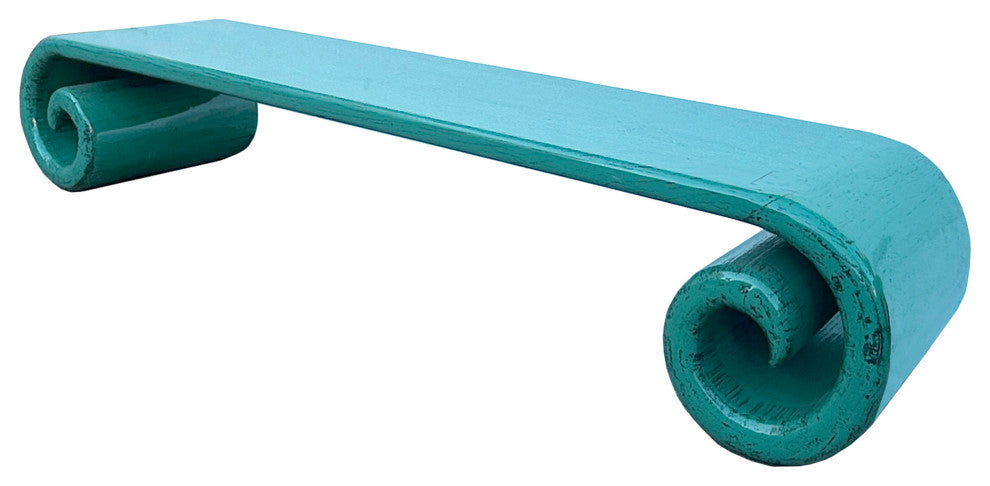 Distressed Aqua Turquoise Scroll Long Rectangular Coffee Table Stand Hws4426