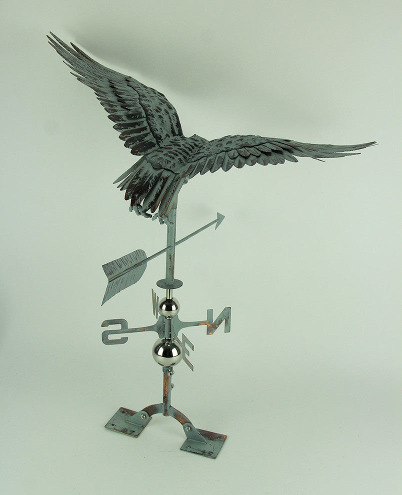 Verdigris Patina Metal Flying Eagle Weather Vane with Roof Mount
