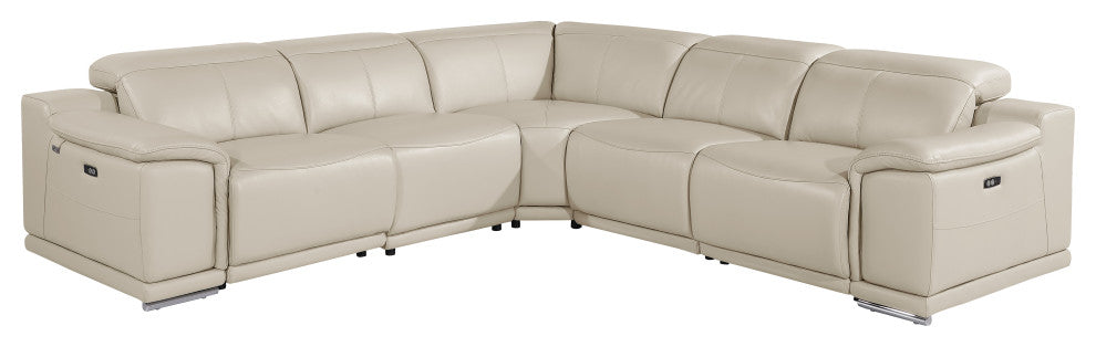 Federico 5-Piece L-Shaped Top Grain Italian Leather Sectional, Beige