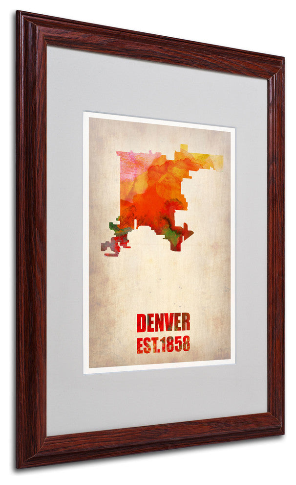'Denver Watercolor Map' Matted Framed Canvas Art by Naxart