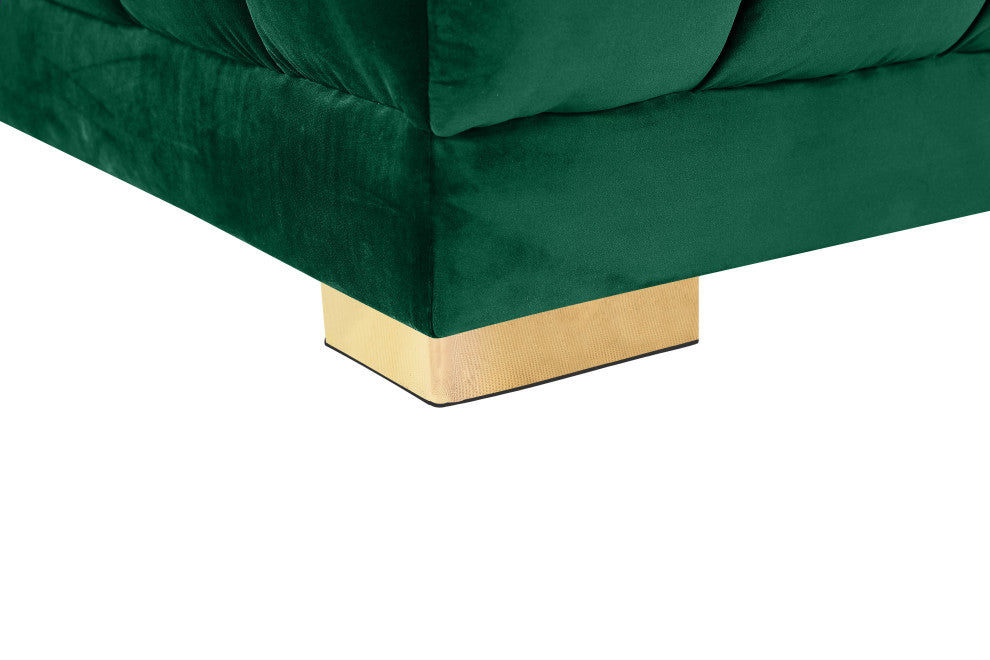 Gwen Biscuit Tufted Velvet Upholstered 3 Piece Sectional, Green