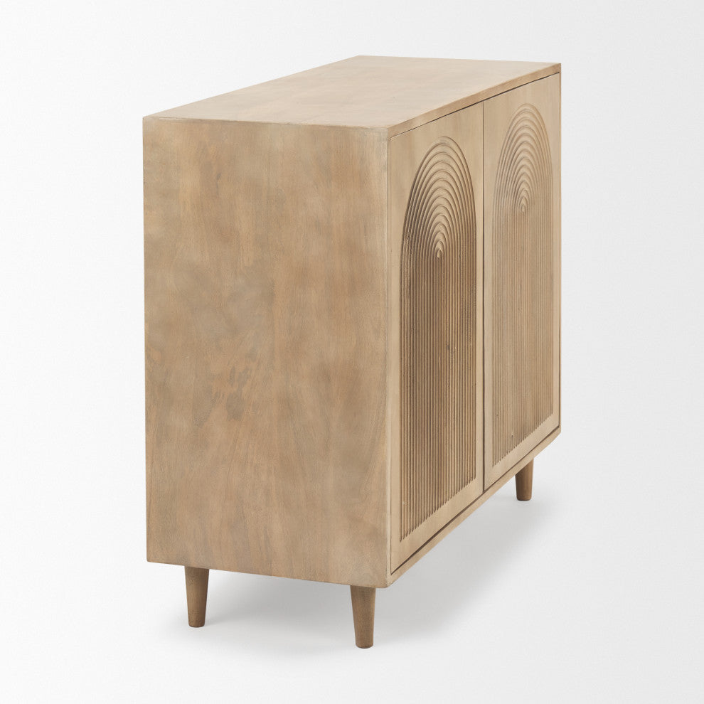 Tucker Light Brown Wood w/ Carved Arch Pattern 2 Door Accent Cabinet