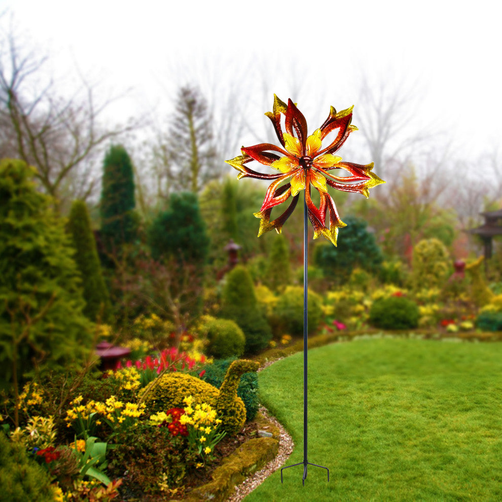 Metal Double-Sided Flame Spinning Garden Stake, 96"