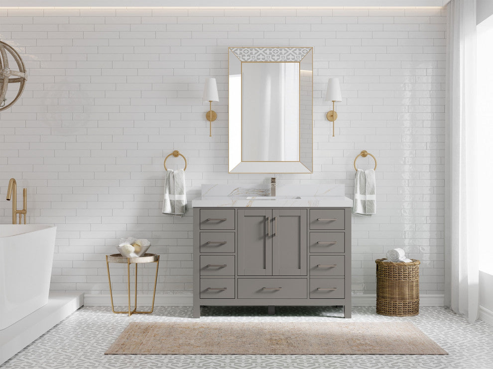 Malibu 48 Single Sink Bath Vanity in Elephant Skin Gray 2" Calacatta Sienna