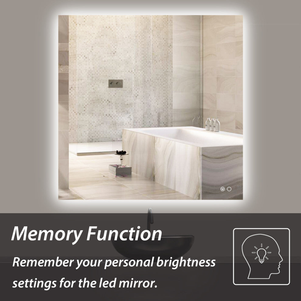 Backlit 3-Color LED Mirror for Bathroom, Anti-Fog Dimmable, 36x36
