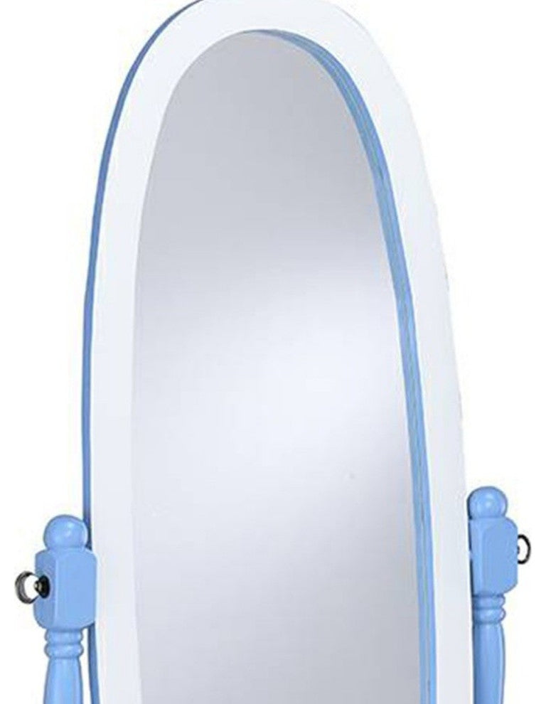 Pretty Pastel Blue and White Cheval Standing Oval Mirror