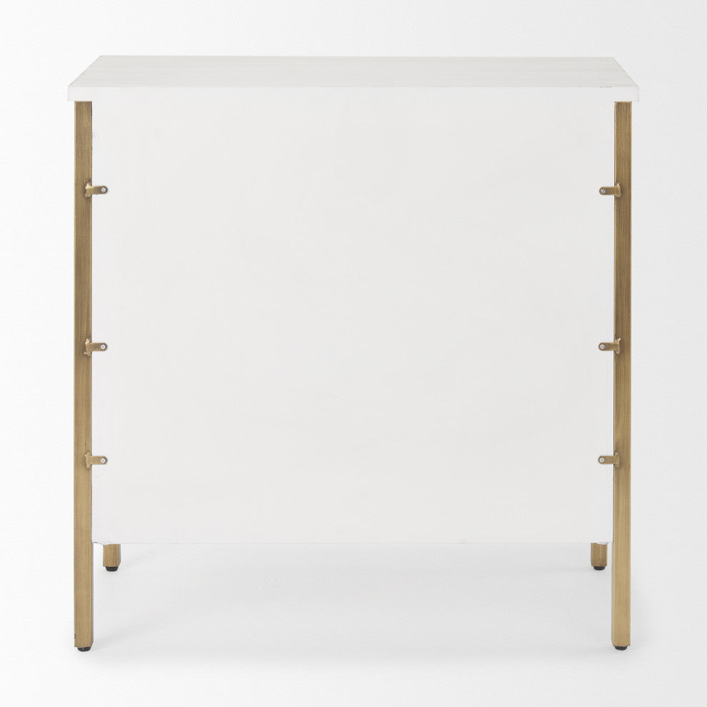Savannah White Fir Veneer With Gold Metal Frame 3 Drawer Accent Cabinet